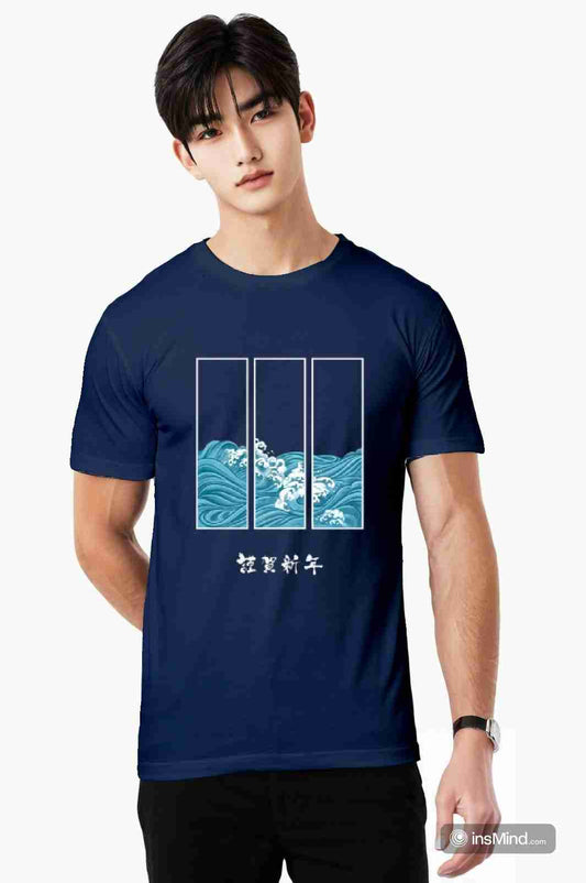 Orballo Supima Cotton Classic Crew Neck Blue White Japanese